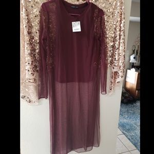ZARA NWT Floor Length Mesh Slit Long Sleeve